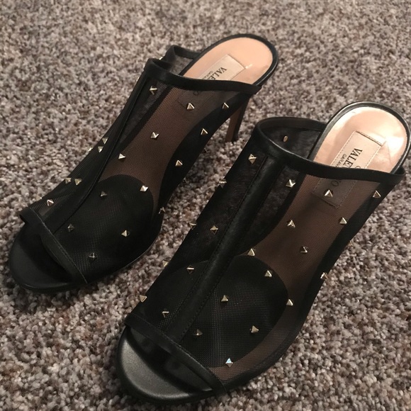 ✨Valentino Studded Peep-Toe Leather Mesh Mules✨ - Picture 3 of 9